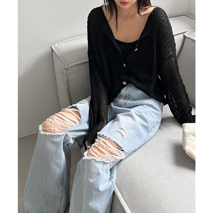 ヴィンテージダメージデニムワイドパンツ[品番：FROW0001486
