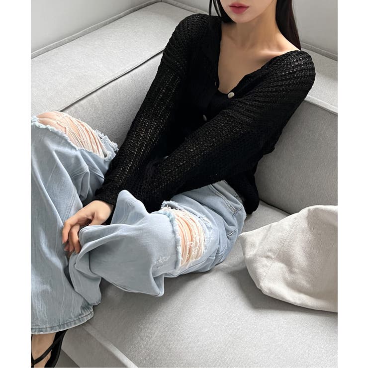 ヴィンテージダメージデニムワイドパンツ[品番：FROW0001486