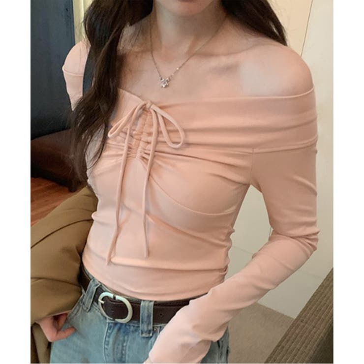 リボンシャーリングオフショルダーロングTシャツ | by muni:r | 詳細画像7 