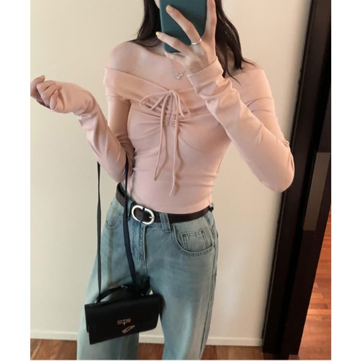 リボンシャーリングオフショルダーロングTシャツ | by muni:r | 詳細画像8 