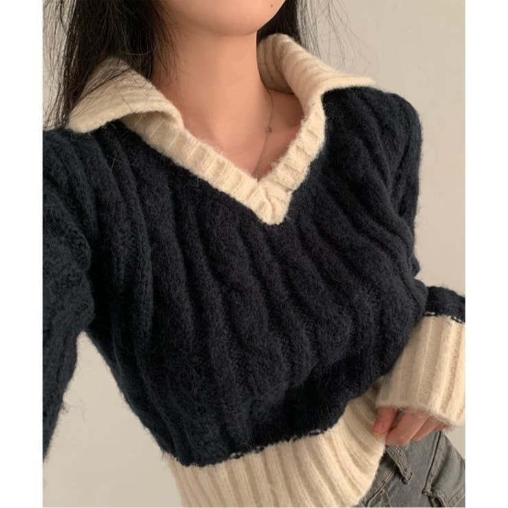 バイカラークロップドニット | by muni:r | 詳細画像2 