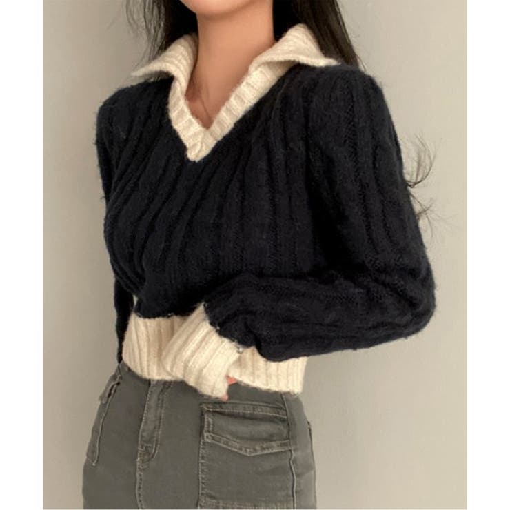 バイカラークロップドニット | by muni:r | 詳細画像3 