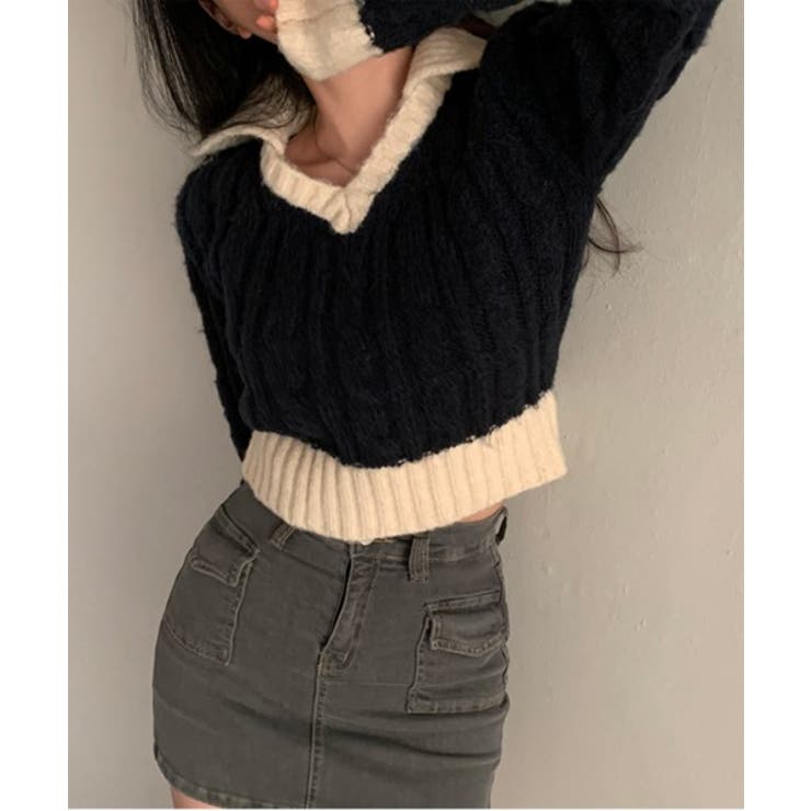 バイカラークロップドニット | by muni:r | 詳細画像4 