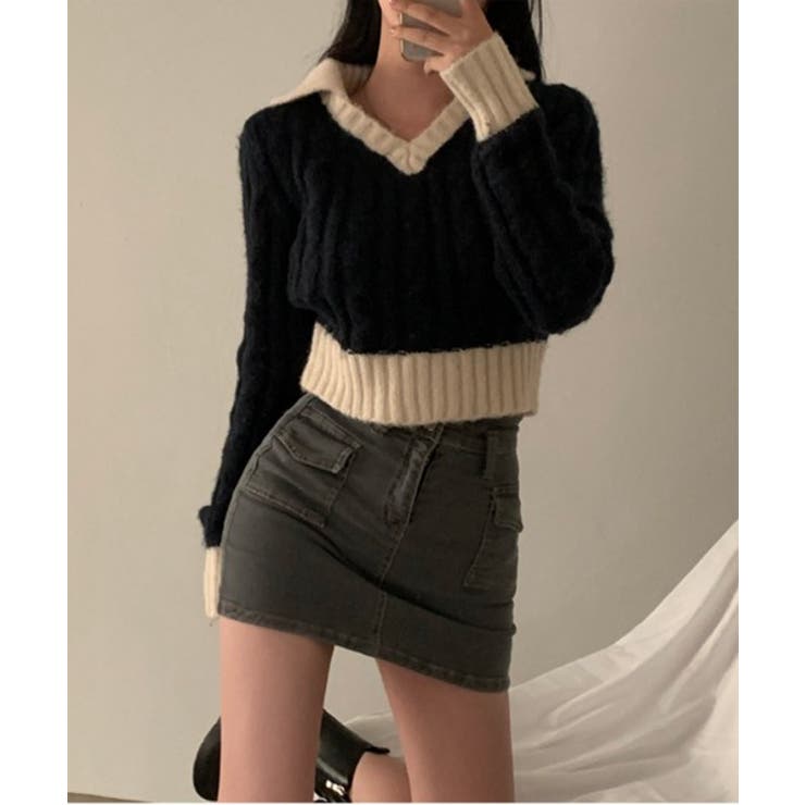 バイカラークロップドニット | by muni:r | 詳細画像5 