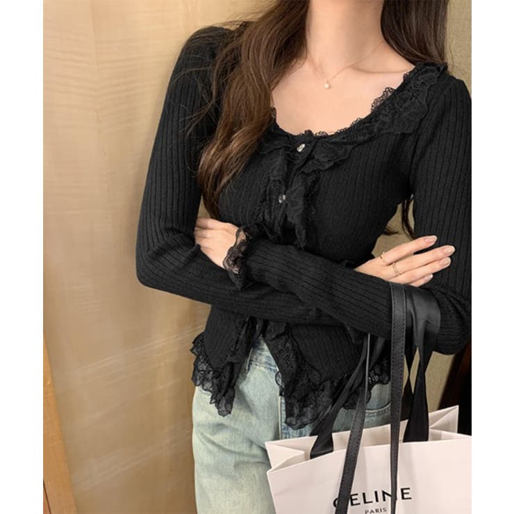 レースUネックリブニットカーディガン | by muni:r | 詳細画像8 