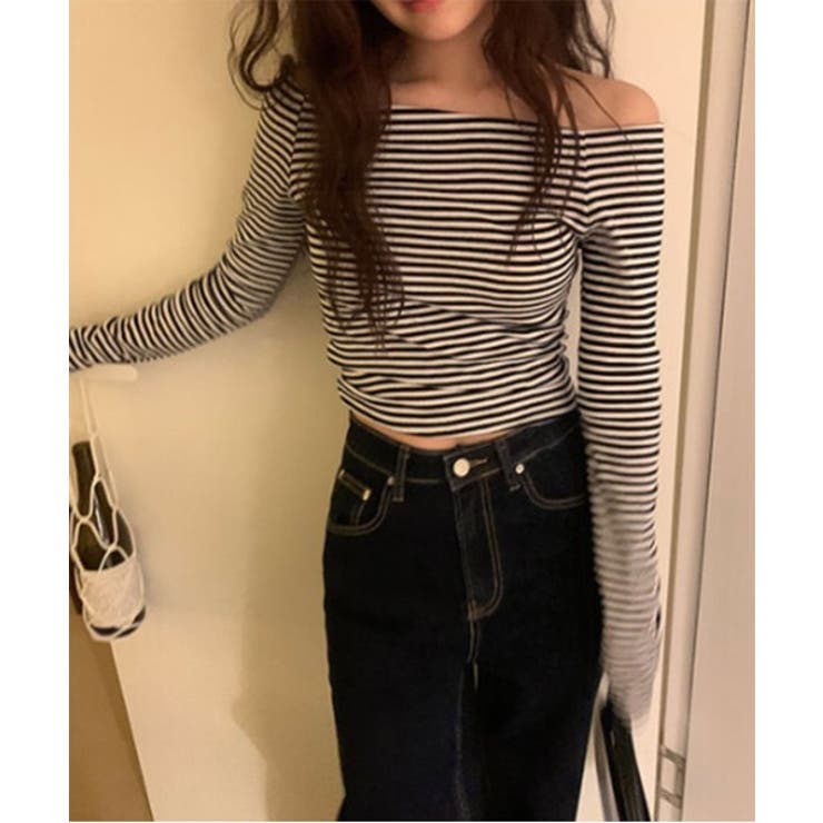 ストライプオフショルダーTシャツ | by muni:r | 詳細画像2 