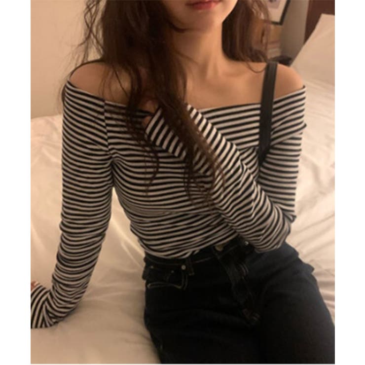 ストライプオフショルダーTシャツ[品番：FROW0001499]｜by muni