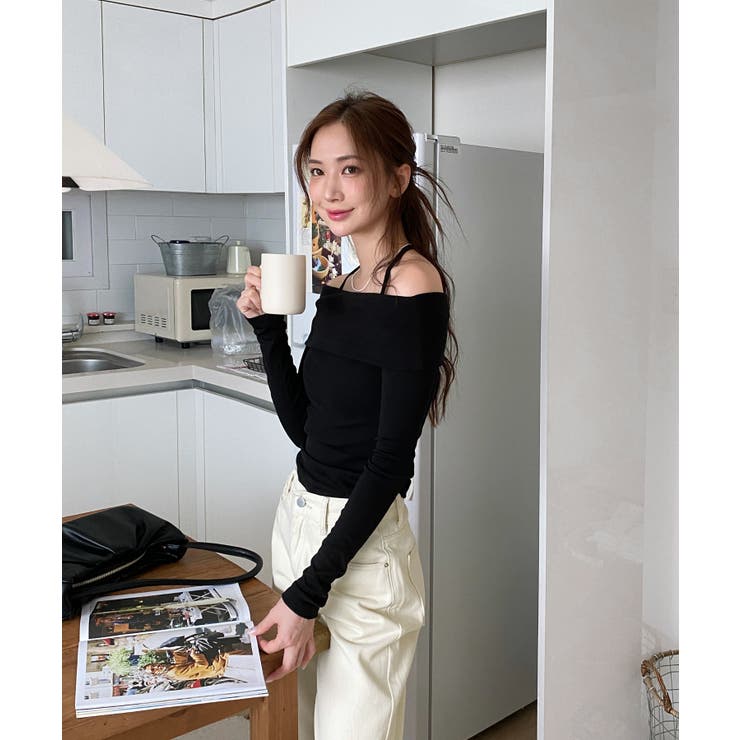 スリットオフショルダーストラップロングTシャツ | by muni:r | 詳細画像4 