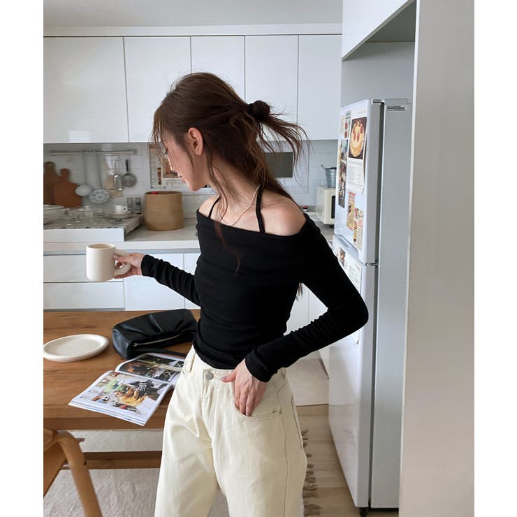 スリットオフショルダーストラップロングTシャツ | by muni:r | 詳細画像5 