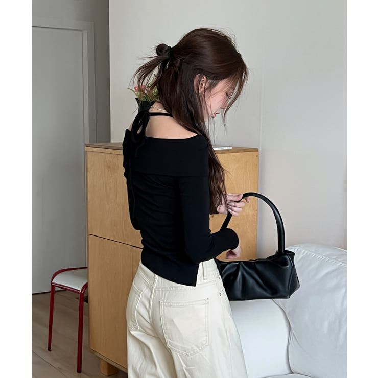 スリットオフショルダーストラップロングTシャツ | by muni:r | 詳細画像7 