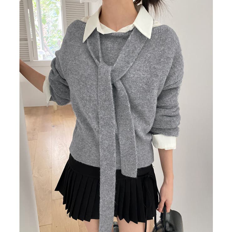 ルーズボートネックニット+スカーフSET[品番：FROW0001526]｜by muni:r