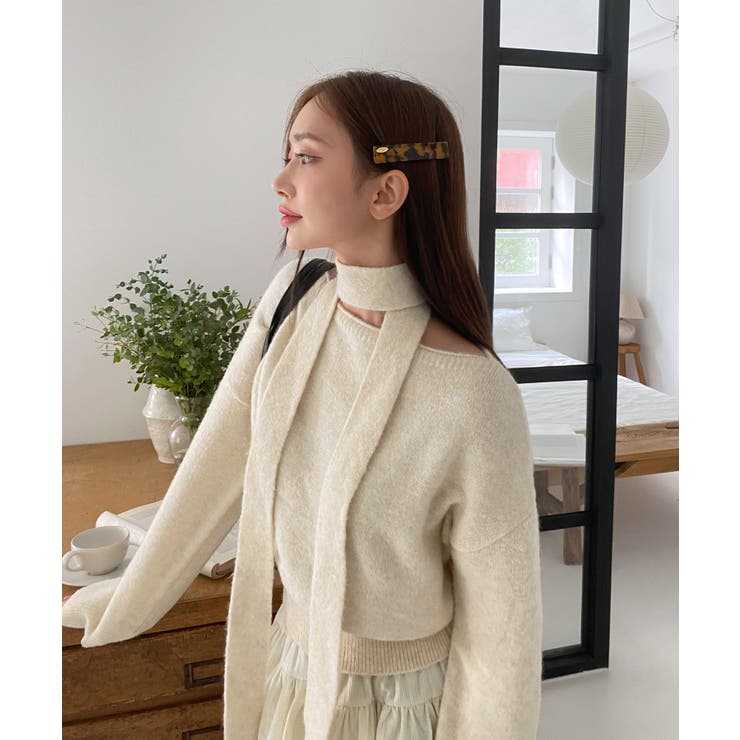 ルーズボートネックニット+スカーフSET[品番：FROW0001526]｜by muni:r