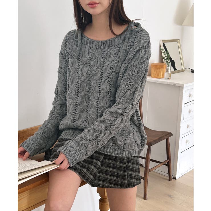 ショルダーリボンケーブルルーズニット | by muni:r | 詳細画像1 