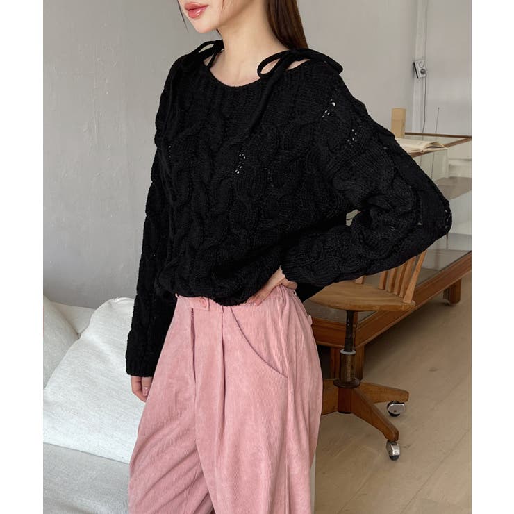 ショルダーリボンケーブルルーズニット | by muni:r | 詳細画像12 