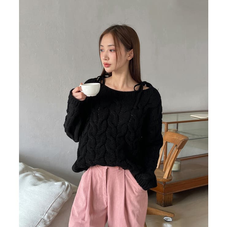 ショルダーリボンケーブルルーズニット | by muni:r | 詳細画像13 