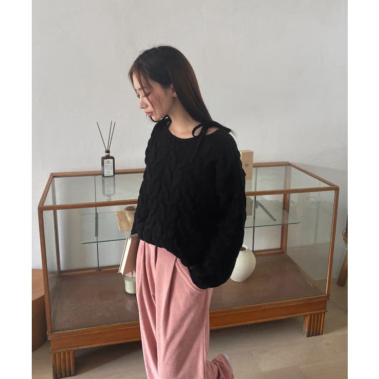 ショルダーリボンケーブルルーズニット | by muni:r | 詳細画像16 