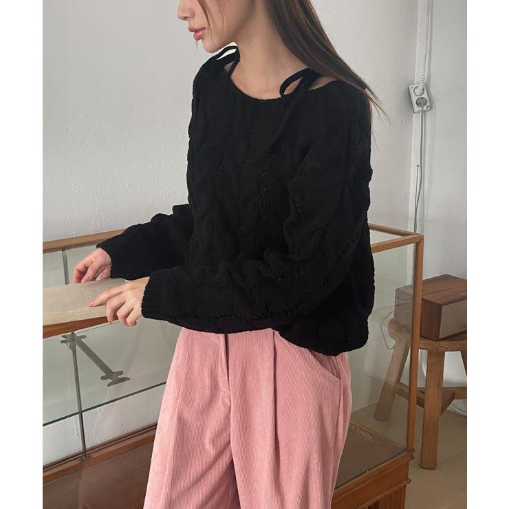 ショルダーリボンケーブルルーズニット | by muni:r | 詳細画像17 