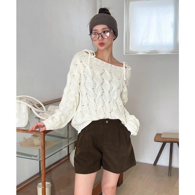 ショルダーリボンケーブルルーズニット | by muni:r | 詳細画像18 