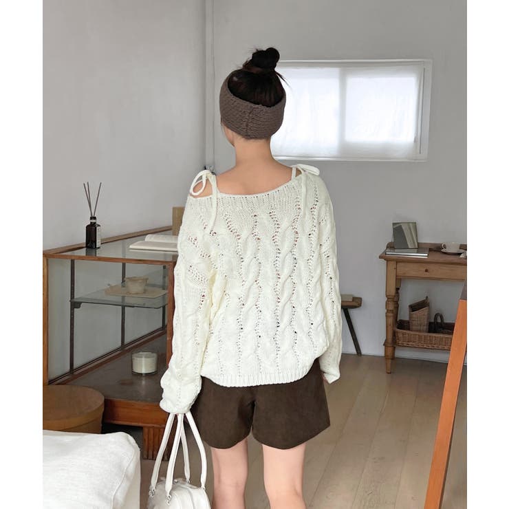 ショルダーリボンケーブルルーズニット | by muni:r | 詳細画像23 