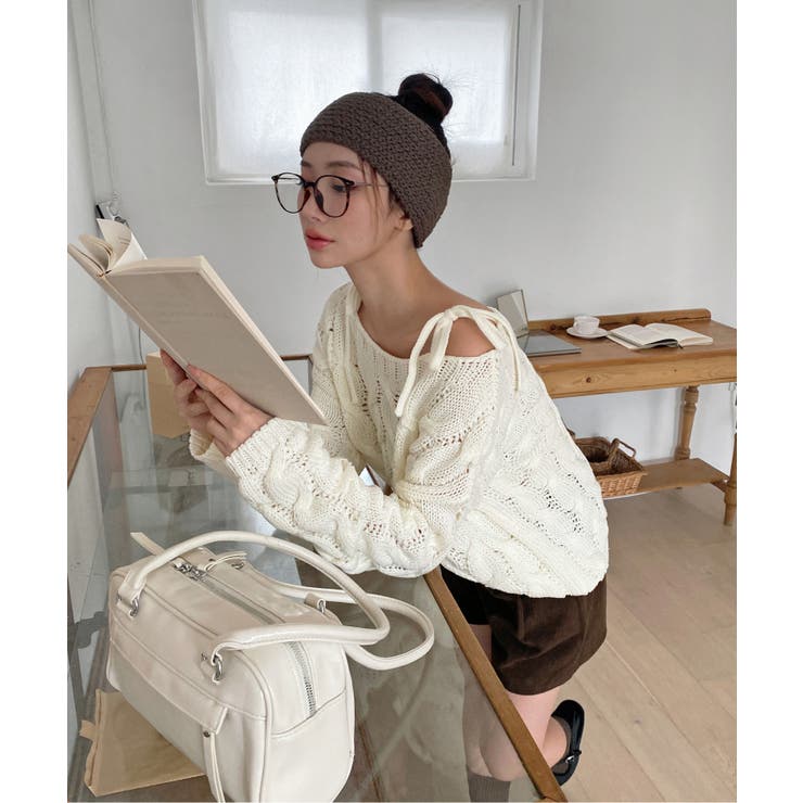 ショルダーリボンケーブルルーズニット | by muni:r | 詳細画像28 