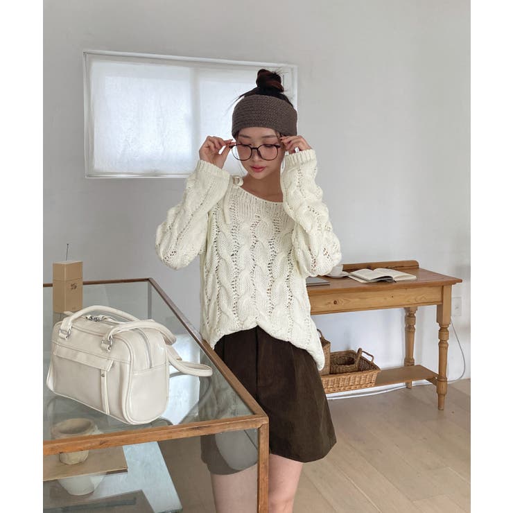 ショルダーリボンケーブルルーズニット | by muni:r | 詳細画像29 