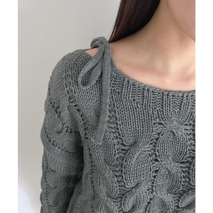 ショルダーリボンケーブルルーズニット | by muni:r | 詳細画像31 