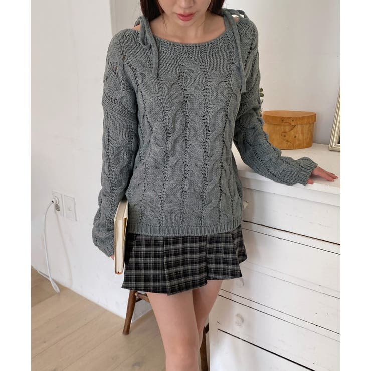 ショルダーリボンケーブルルーズニット | by muni:r | 詳細画像4 