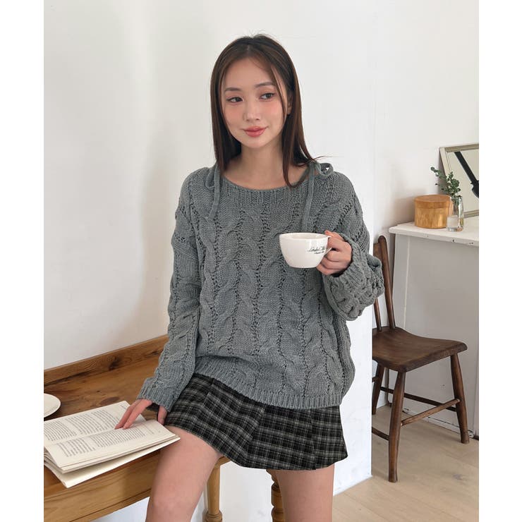 ショルダーリボンケーブルルーズニット | by muni:r | 詳細画像8 