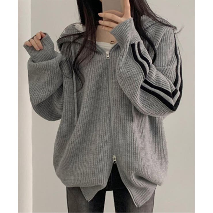 トラックラインニットフードジップアップ | by muni:r | 詳細画像10 