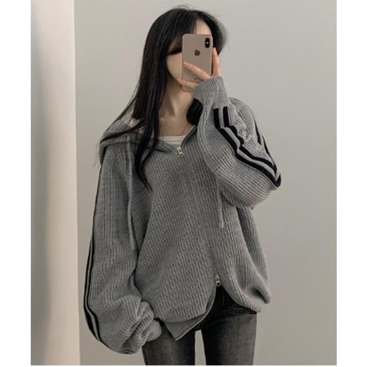 トラックラインニットフードジップアップ | by muni:r | 詳細画像11 