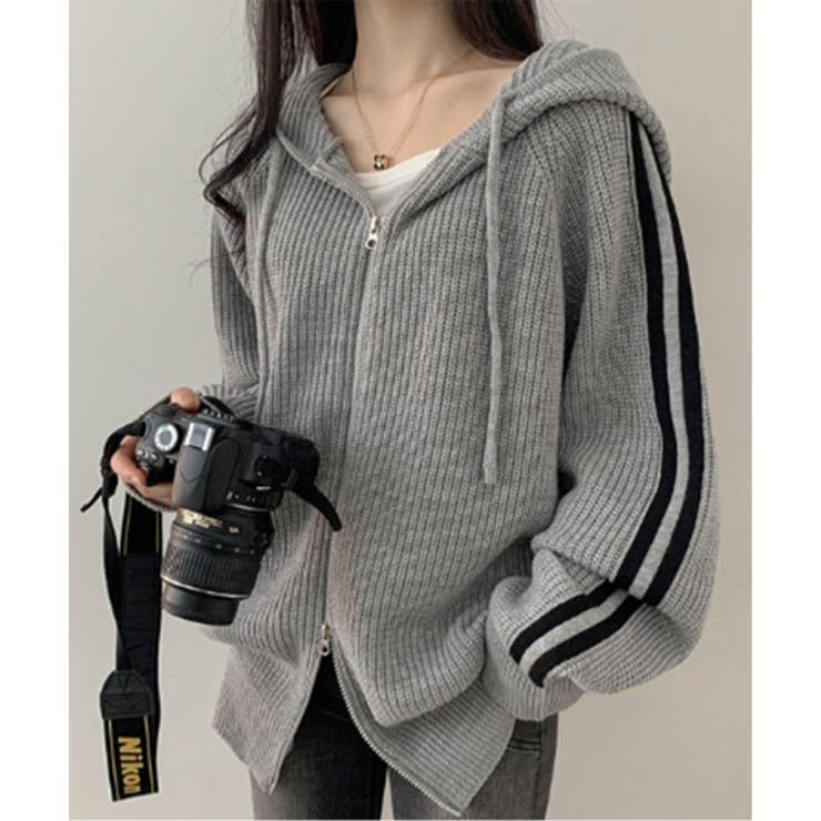 トラックラインニットフードジップアップ | by muni:r | 詳細画像13 