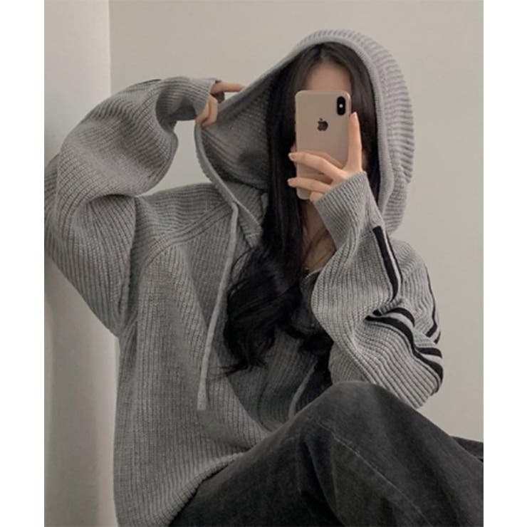 トラックラインニットフードジップアップ | by muni:r | 詳細画像14 