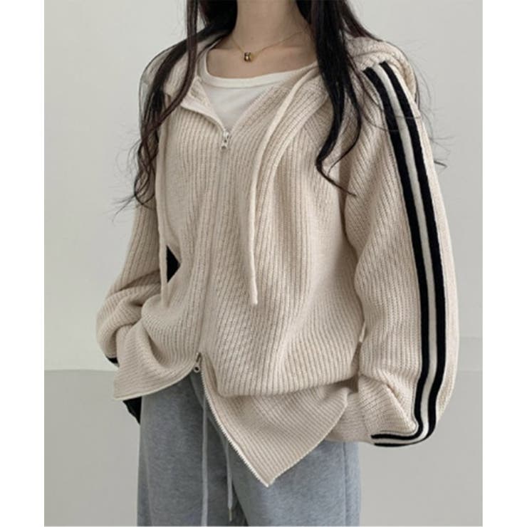 トラックラインニットフードジップアップ | by muni:r | 詳細画像5 