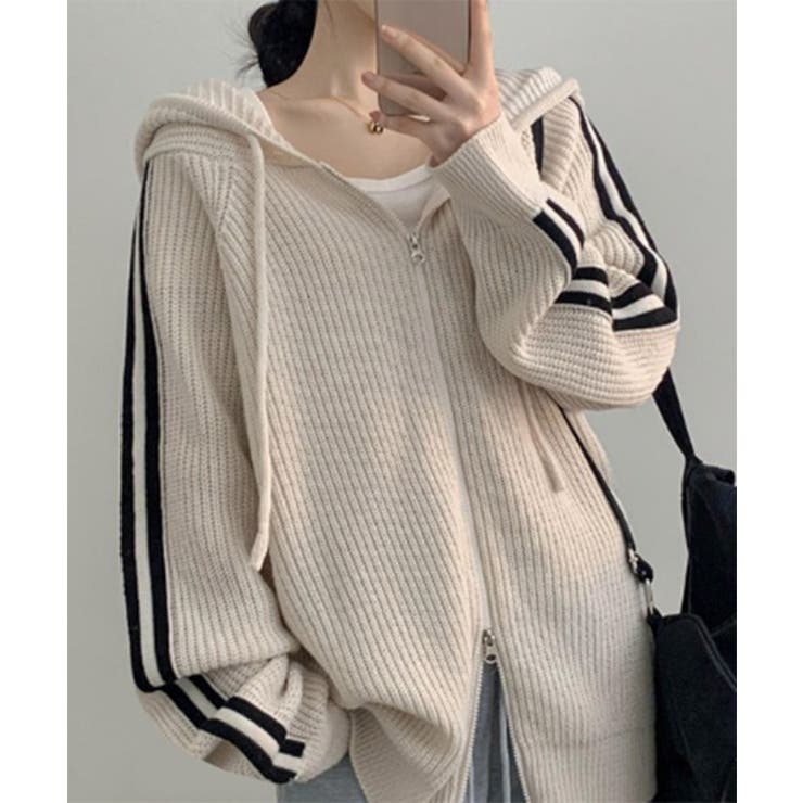 トラックラインニットフードジップアップ | by muni:r | 詳細画像6 