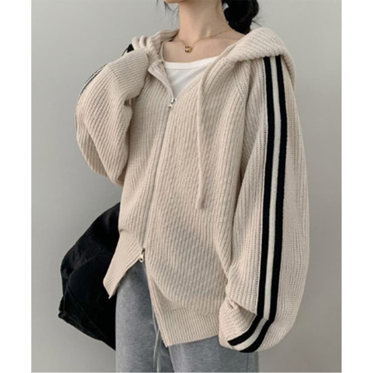 トラックラインニットフードジップアップ | by muni:r | 詳細画像7 