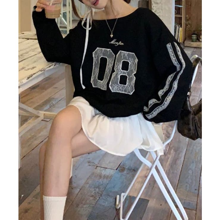 ラブリーリボンレースアンバランススウェット | by muni:r | 詳細画像2 