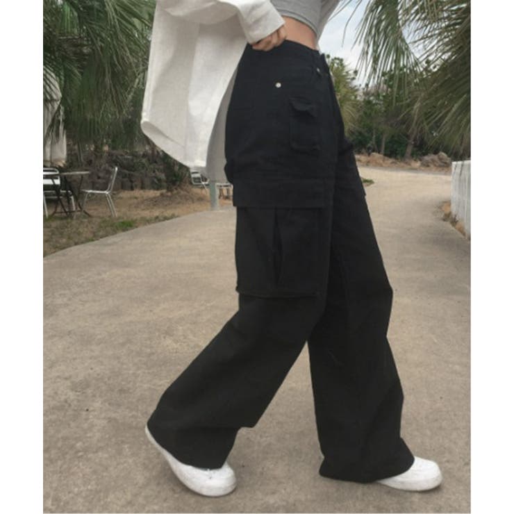 ブラック | ディテールカーゴポケットワイドパンツ | by muni:r