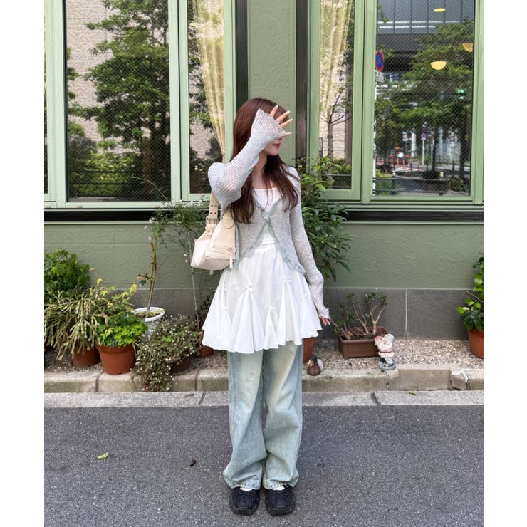 ホワイト | リボンポイントラッフルバンディングスカート 2025 SS | by muni:r