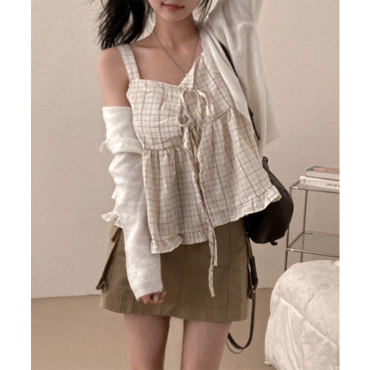 チェック シャーリング フリルストラップキャミソール | by muni:r | 詳細画像10 