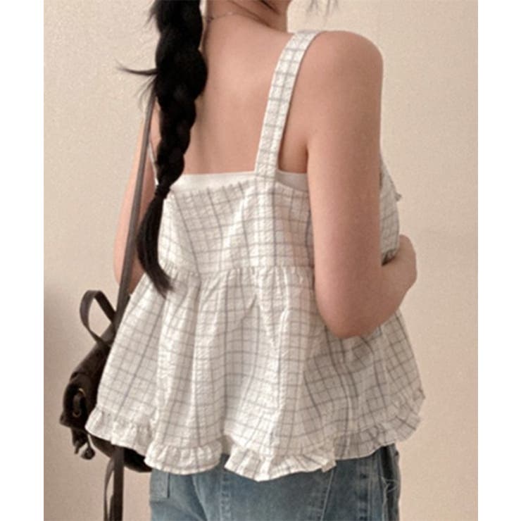 チェック シャーリング フリルストラップキャミソール | by muni:r | 詳細画像4 