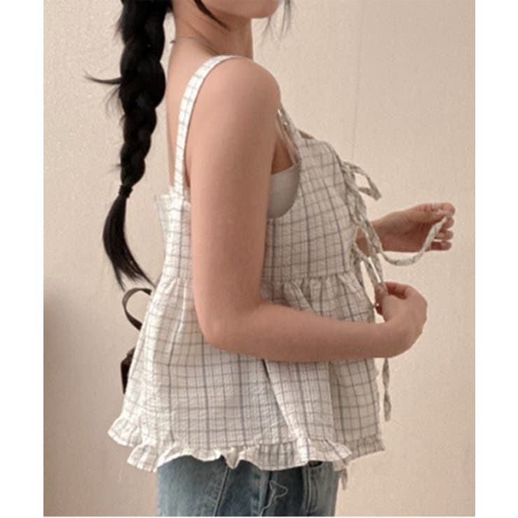 Maison Specialグリーン系チェック フリルキャミソール FREE Maison