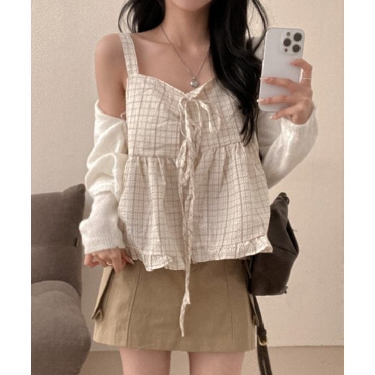 チェック シャーリング フリルストラップキャミソール | by muni:r | 詳細画像6 