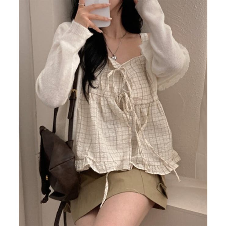 チェック シャーリング フリルストラップキャミソール | by muni:r | 詳細画像8 