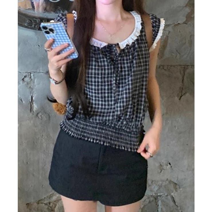 ヴィンテージチェックレースブラウス | by muni:r | 詳細画像1 