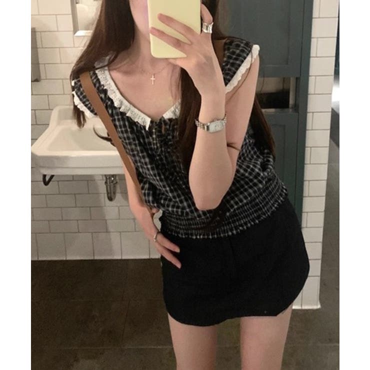 ヴィンテージチェックレースブラウス | by muni:r | 詳細画像4 