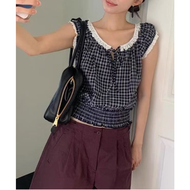 ヴィンテージチェックレースブラウス | by muni:r | 詳細画像7 