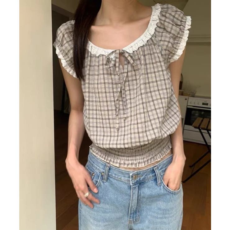 ヴィンテージチェックレースブラウス | by muni:r | 詳細画像8 