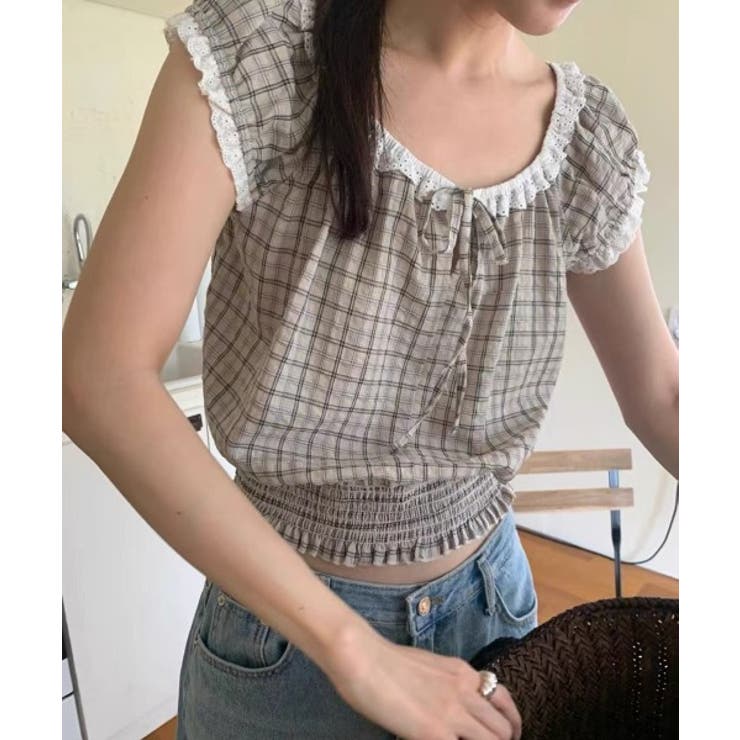 ヴィンテージチェックレースブラウス | by muni:r | 詳細画像9 