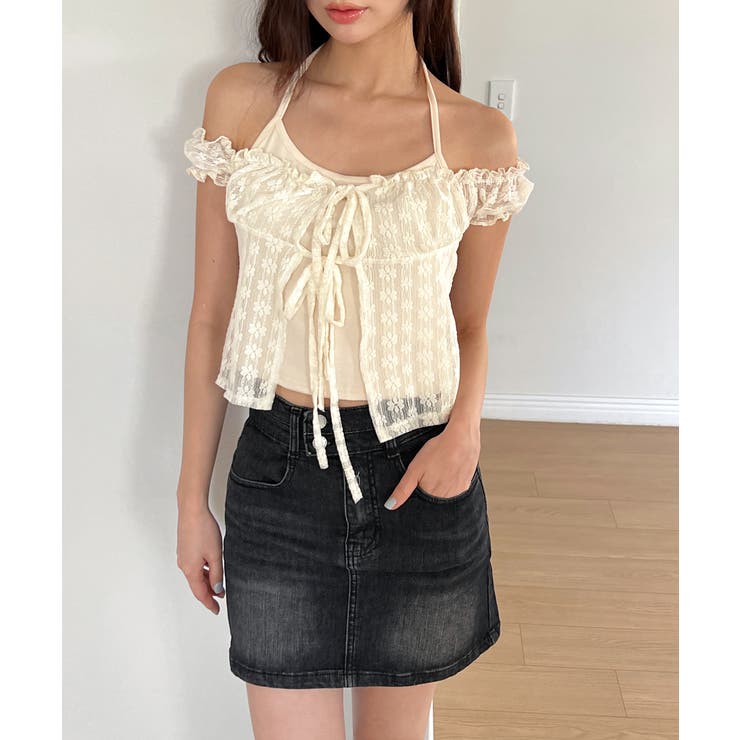 レースシースルーレイヤードホルターブラウス T | by muni:r | 詳細画像1 