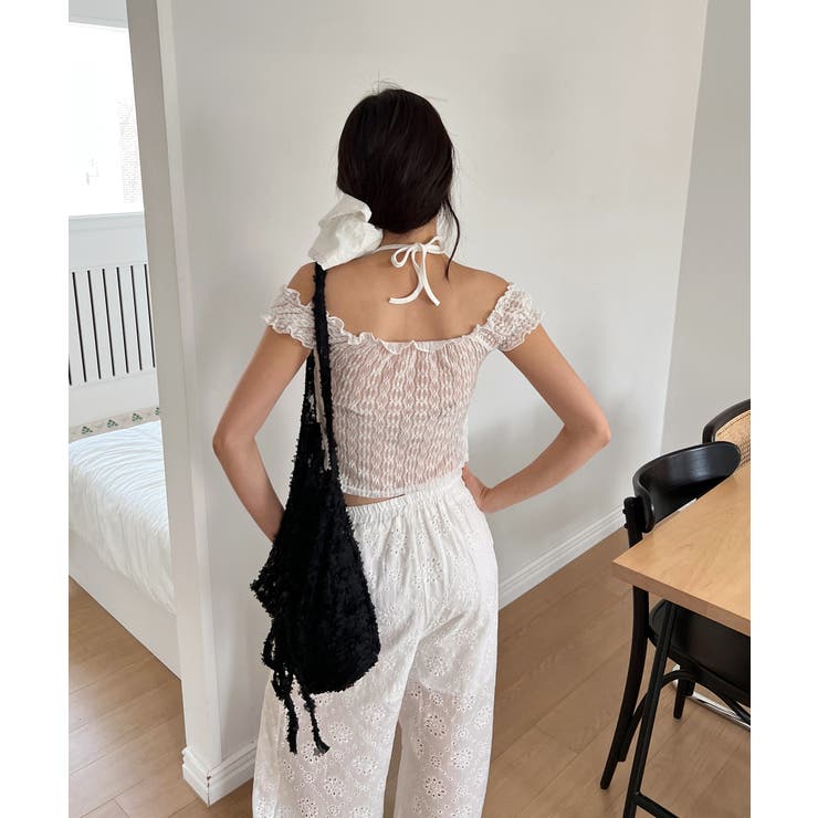 レースシースルーレイヤードホルターブラウス T | by muni:r | 詳細画像13 